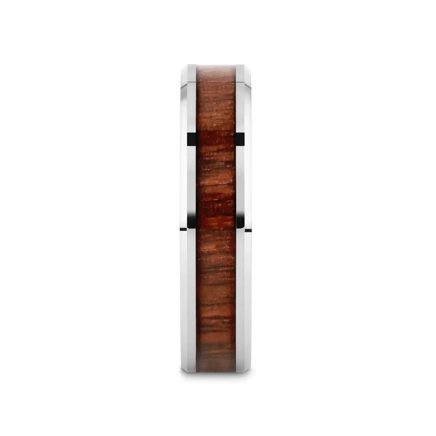 HALIFAX Tungsten Wedding Band with Bevels and Black Walnut Wood Inlay - 4mm - 12mm - Larson Jewelers