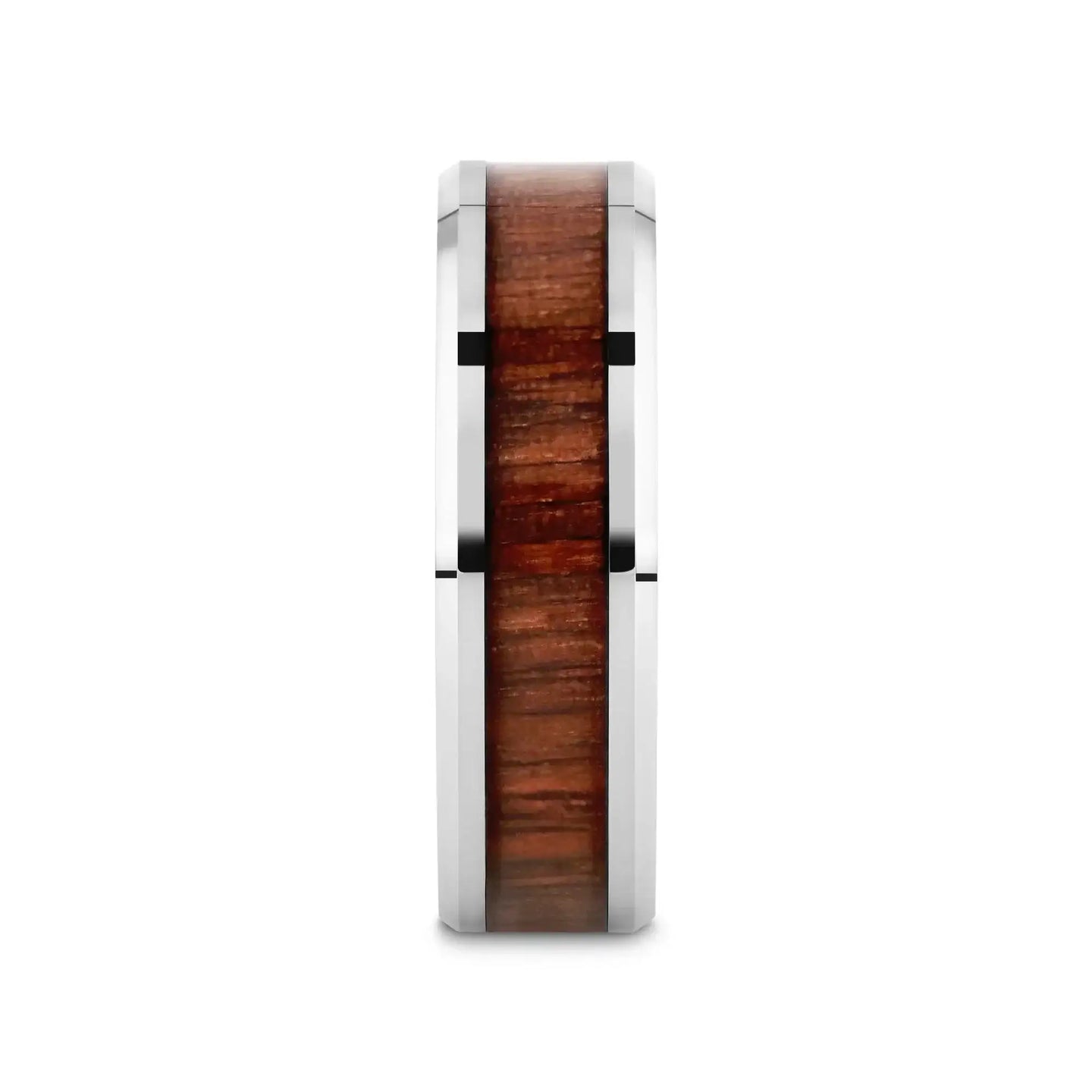 HALIFAX Tungsten Wedding Band with Bevels and Black Walnut Wood Inlay - 4mm - 12mm - Larson Jewelers