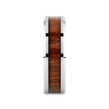HALIFAX Tungsten Wedding Band with Bevels and Black Walnut Wood Inlay - 4mm - 12mm - Larson Jewelers