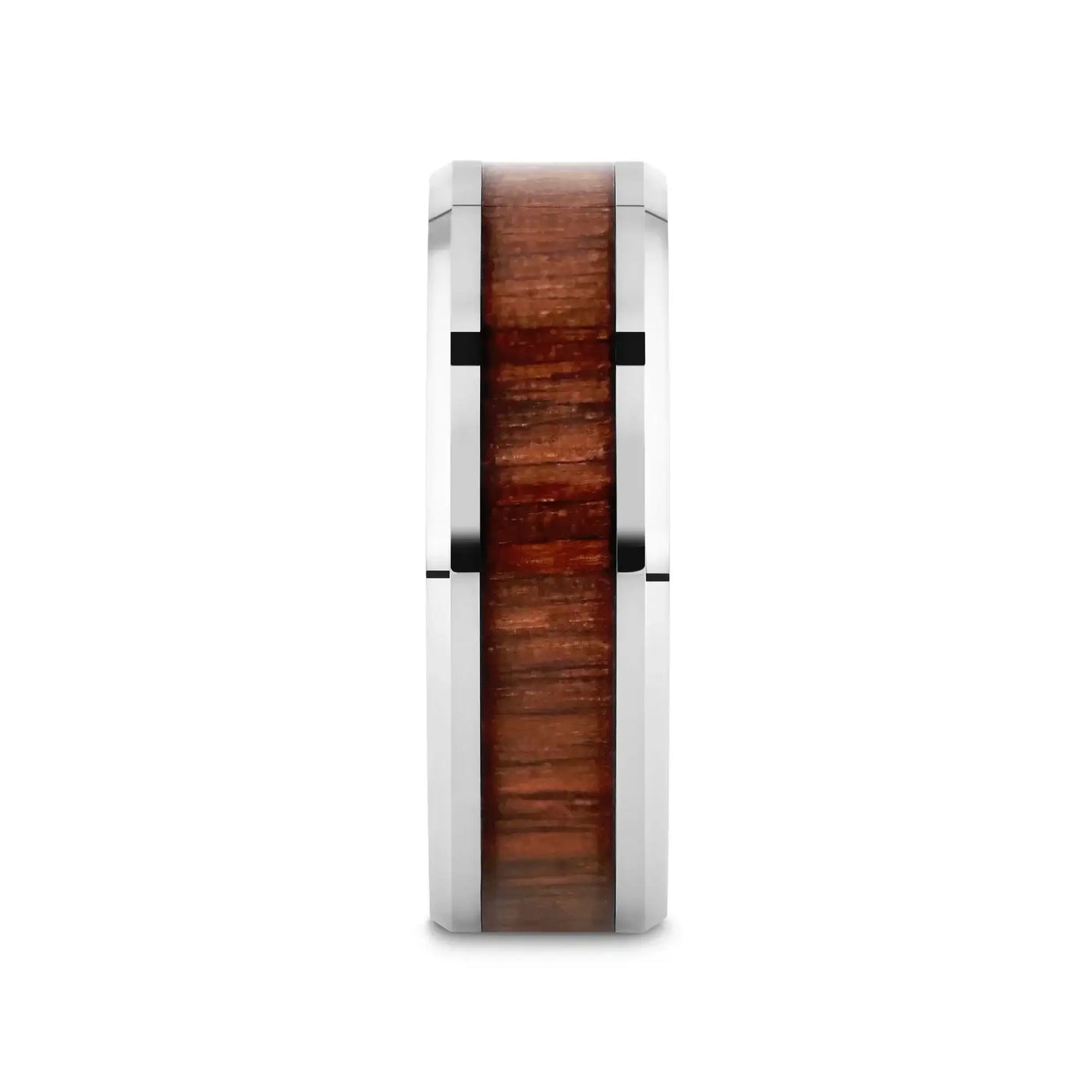 HALIFAX Tungsten Wedding Band with Bevels and Black Walnut Wood Inlay - 4mm - 12mm - Larson Jewelers