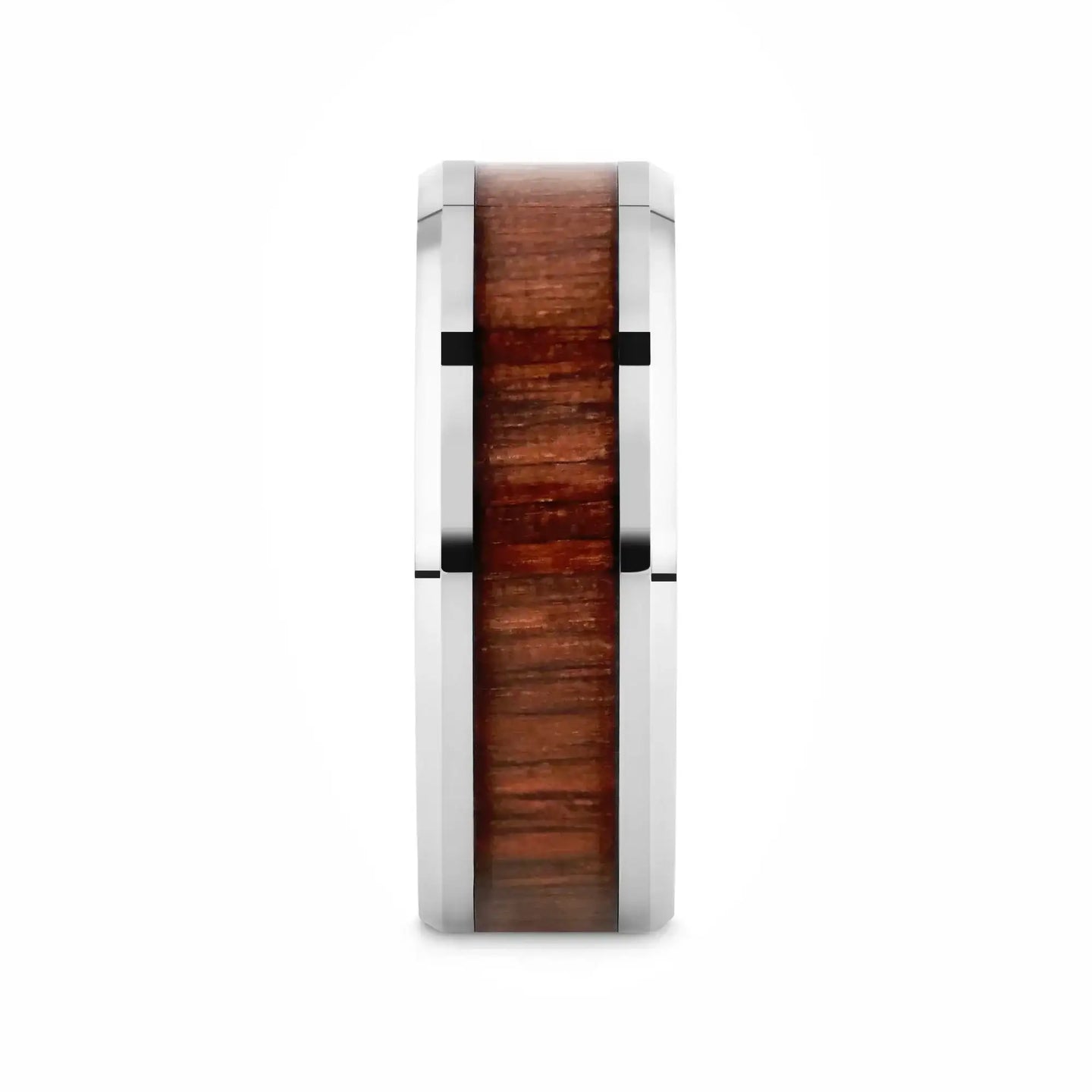 HALIFAX Tungsten Wedding Band with Bevels and Black Walnut Wood Inlay - 4mm - 12mm - Larson Jewelers