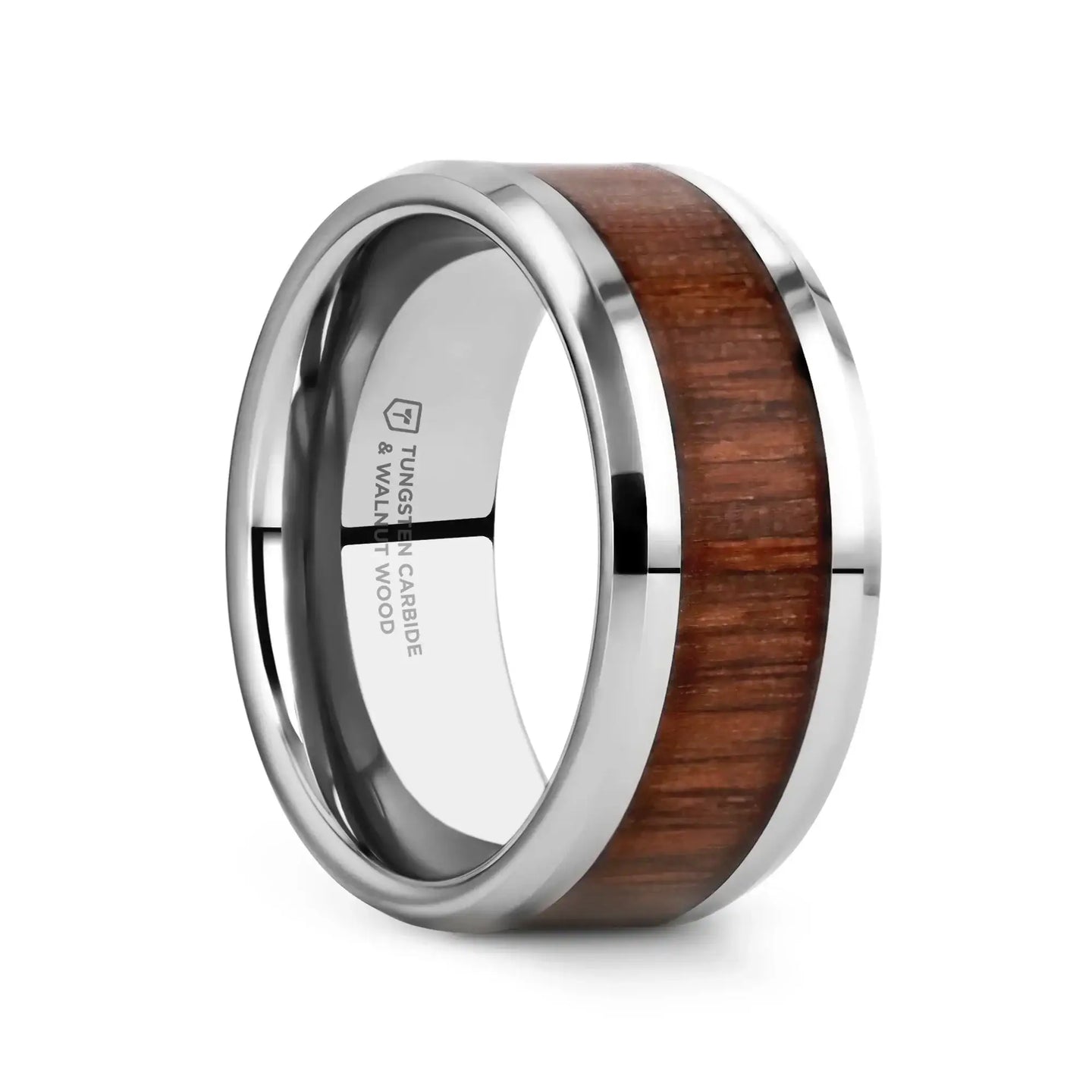 HALIFAX Tungsten Wedding Band with Bevels and Black Walnut Wood Inlay - 4mm - 12mm - Larson Jewelers