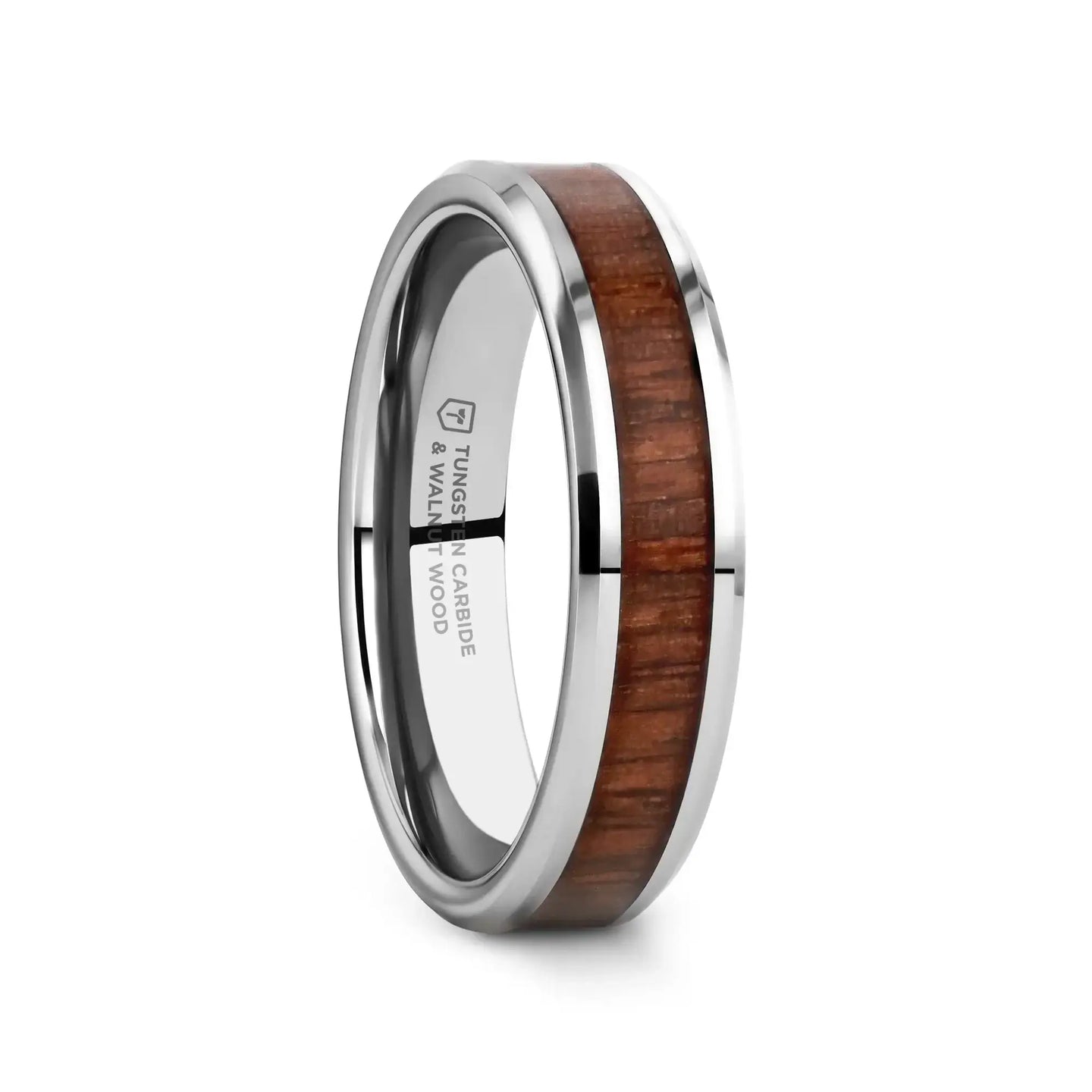 HALIFAX Tungsten Wedding Band with Bevels and Black Walnut Wood Inlay - 4mm - 12mm - Larson Jewelers