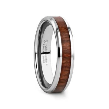 HALIFAX Tungsten Wedding Band with Bevels and Black Walnut Wood Inlay - 4mm - 12mm - Larson Jewelers