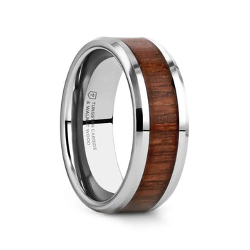 HALIFAX Tungsten Wedding Band with Bevels and Black Walnut Wood Inlay - 4mm - 12mm - Larson Jewelers