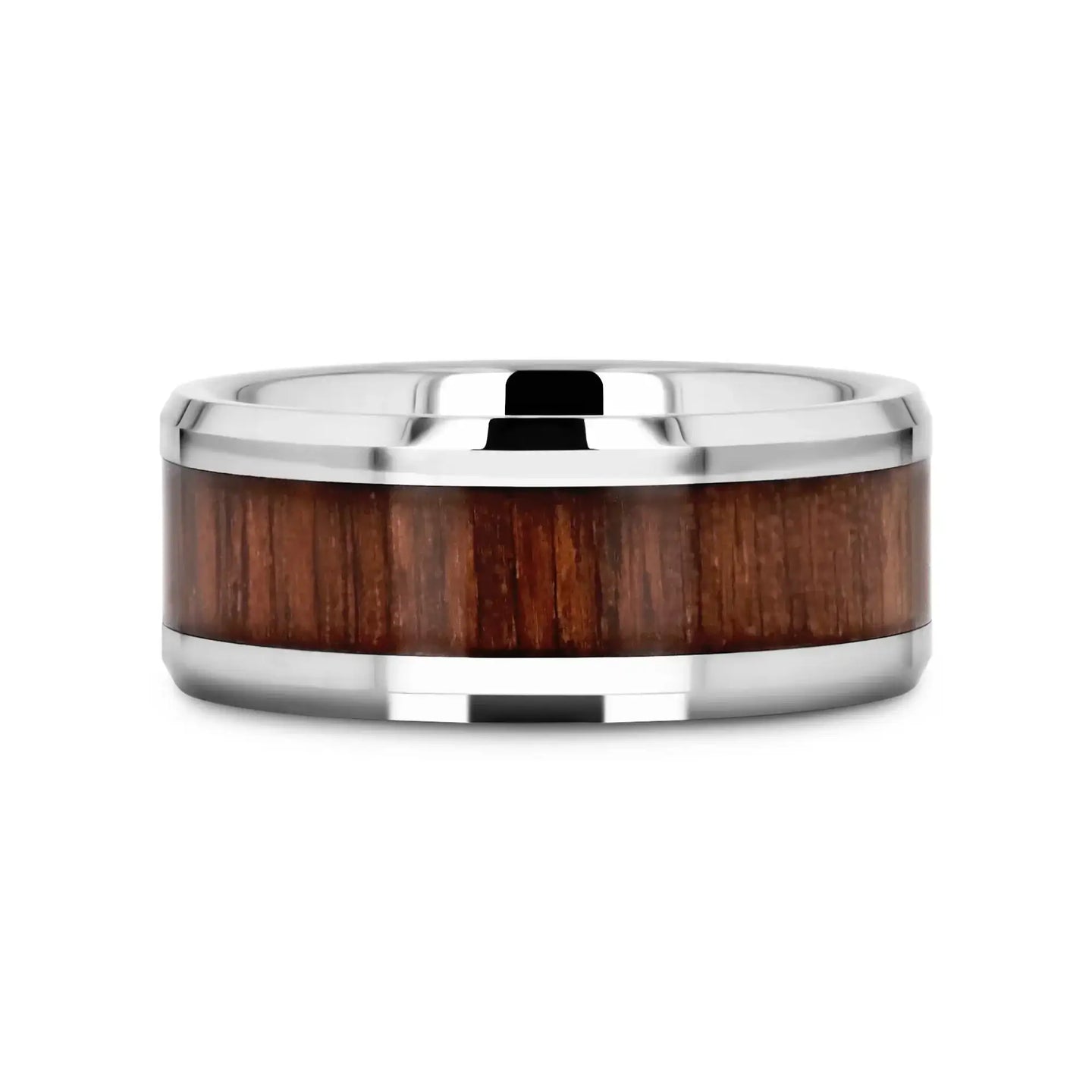 HALIFAX Tungsten Wedding Band with Bevels and Black Walnut Wood Inlay - 4mm - 12mm - Larson Jewelers