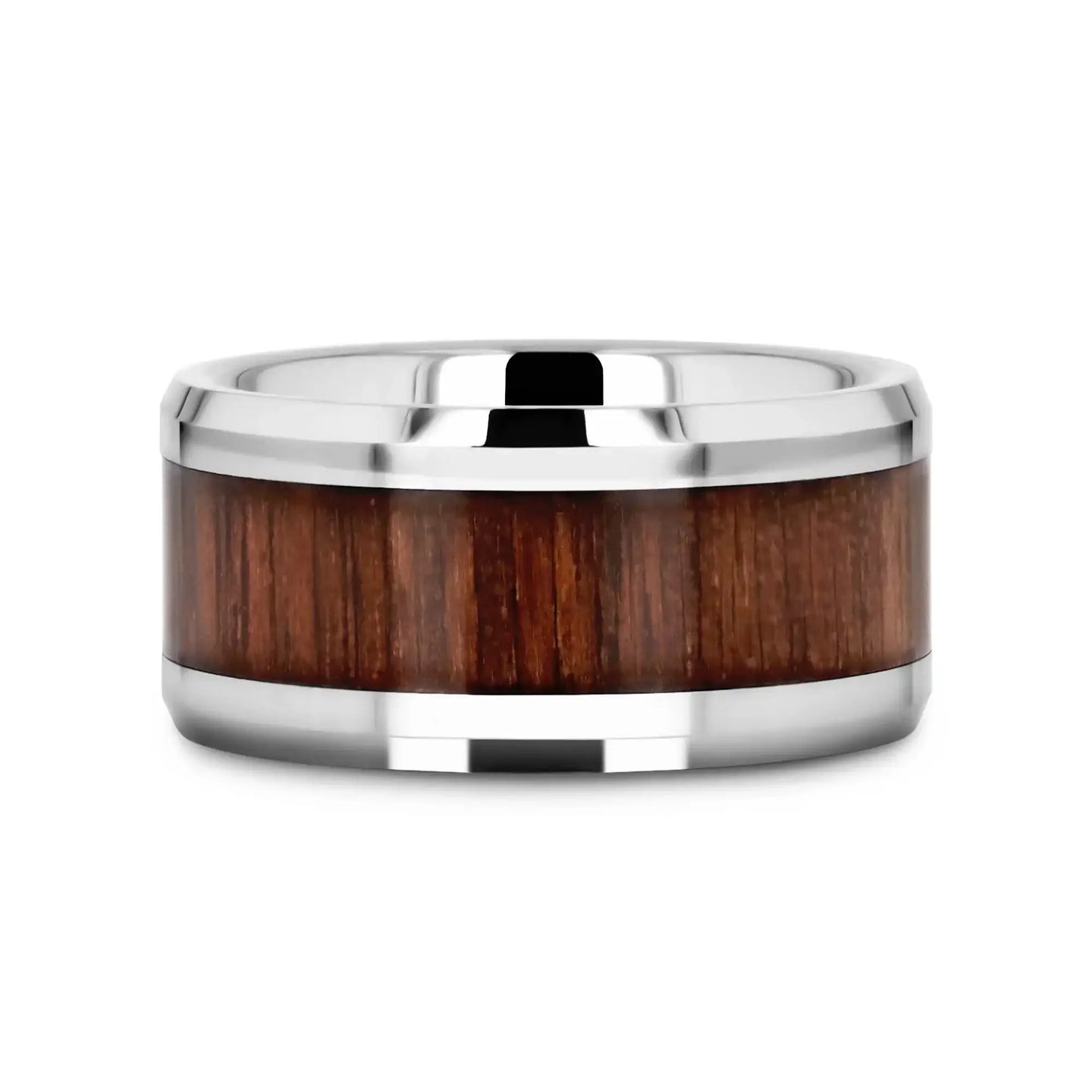 HALIFAX Tungsten Wedding Band with Bevels and Black Walnut Wood Inlay - 4mm - 12mm - Larson Jewelers