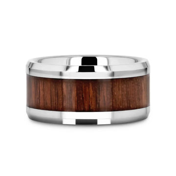 HALIFAX Tungsten Wedding Band with Bevels and Black Walnut Wood Inlay - 4mm - 12mm - Larson Jewelers