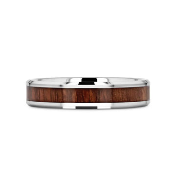 HALIFAX Tungsten Wedding Band with Bevels and Black Walnut Wood Inlay - 4mm - 12mm - Larson Jewelers