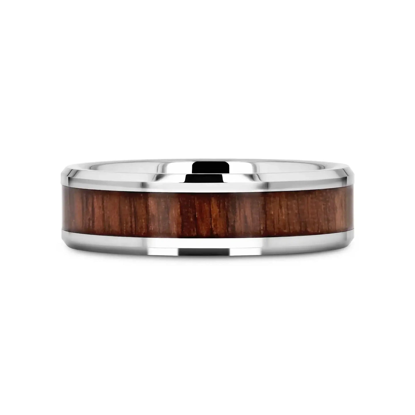 HALIFAX Tungsten Wedding Band with Bevels and Black Walnut Wood Inlay - 4mm - 12mm - Larson Jewelers