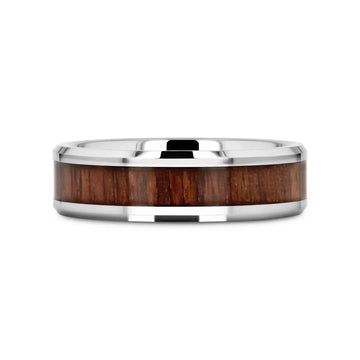 HALIFAX Tungsten Wedding Band with Bevels and Black Walnut Wood Inlay - 4mm - 12mm - Larson Jewelers
