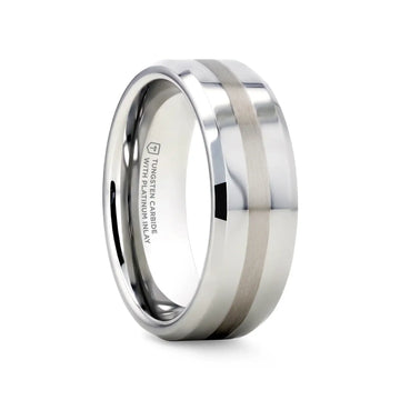 HALSTEN Platinum Inlaid Beveled Tungsten Carbide Wedding Ring - 6mm & 8mm - Larson Jewelers