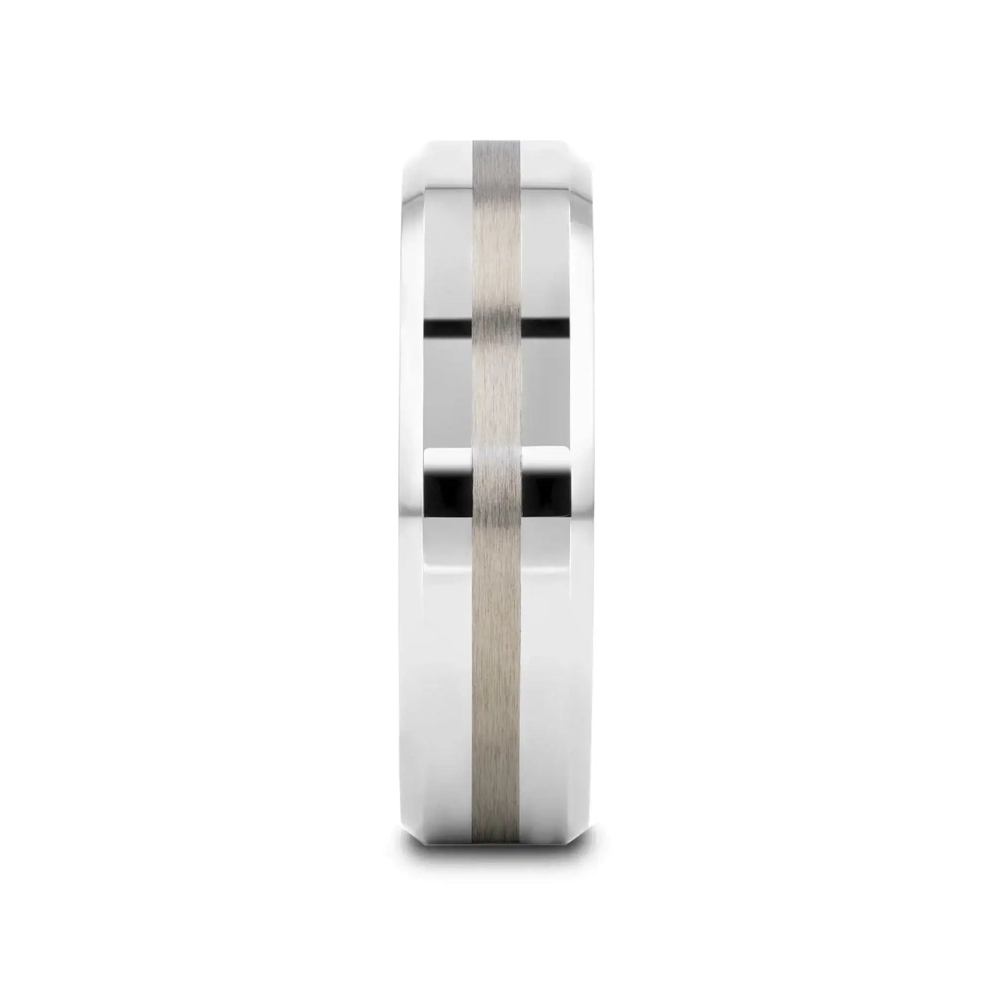 HALSTEN Platinum Inlaid Beveled Tungsten Carbide Wedding Ring - 6mm & 8mm - Larson Jewelers