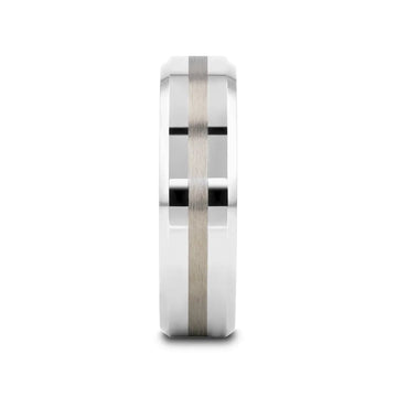 HALSTEN Platinum Inlaid Beveled Tungsten Carbide Wedding Ring - 6mm & 8mm - Larson Jewelers