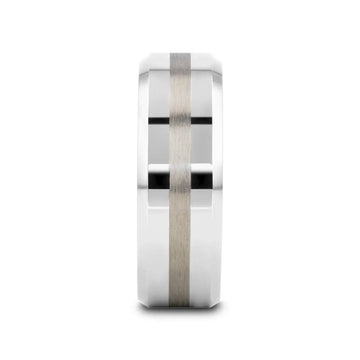 HALSTEN Platinum Inlaid Beveled Tungsten Carbide Wedding Ring - 6mm & 8mm - Larson Jewelers