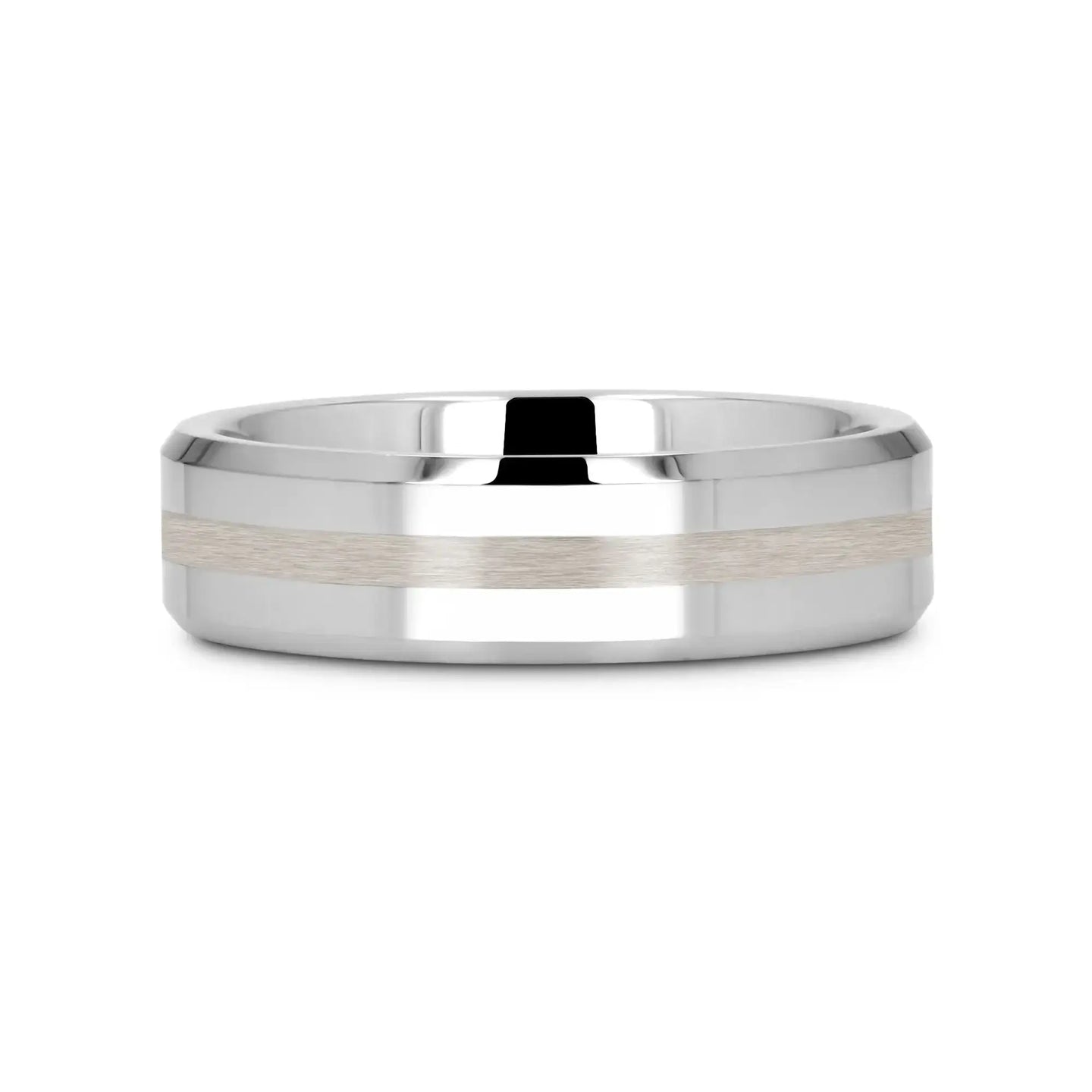 HALSTEN Platinum Inlaid Beveled Tungsten Carbide Wedding Ring - 6mm & 8mm - Larson Jewelers