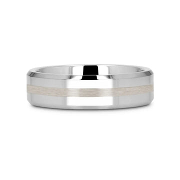 HALSTEN Platinum Inlaid Beveled Tungsten Carbide Wedding Ring - 6mm & 8mm - Larson Jewelers