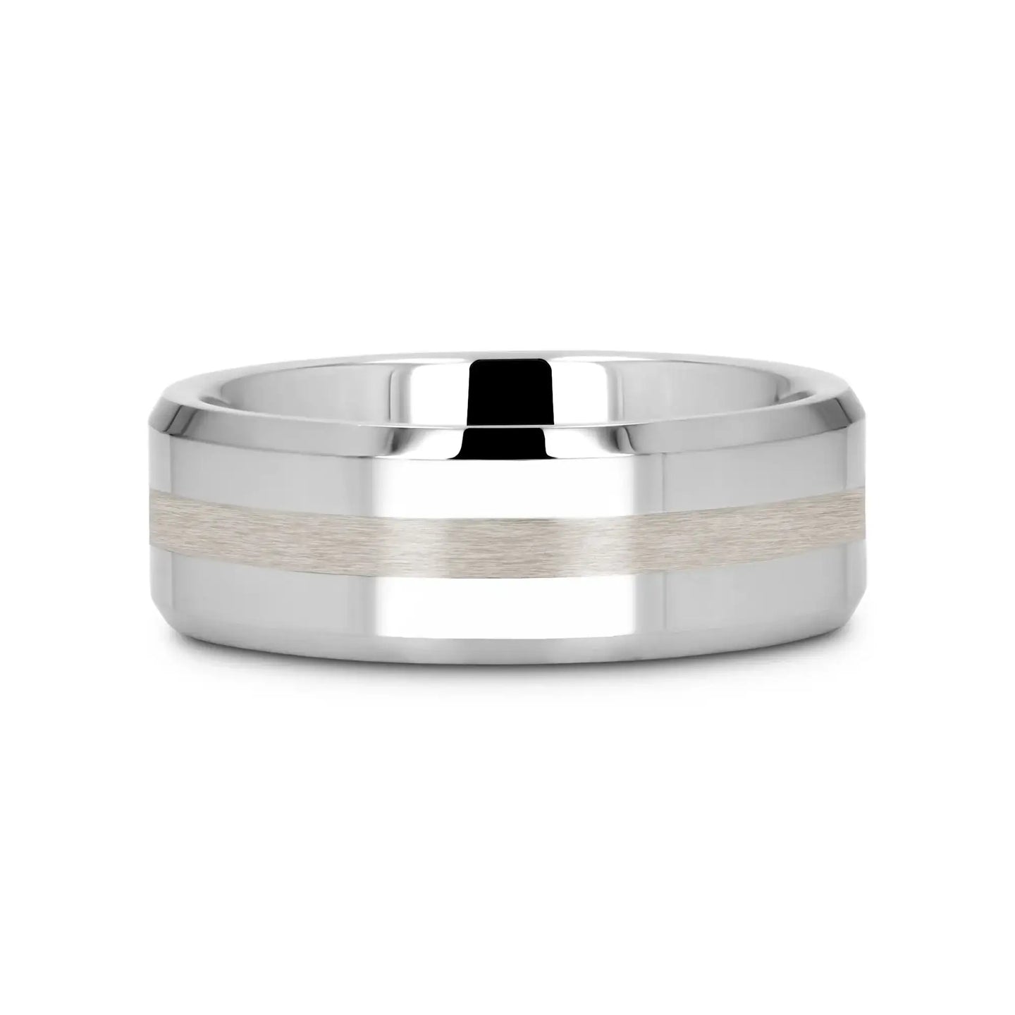 HALSTEN Platinum Inlaid Beveled Tungsten Carbide Wedding Ring - 6mm & 8mm - Larson Jewelers