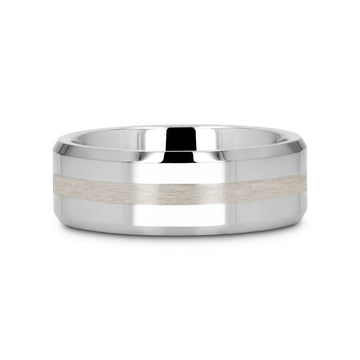 HALSTEN Platinum Inlaid Beveled Tungsten Carbide Wedding Ring - 6mm & 8mm - Larson Jewelers