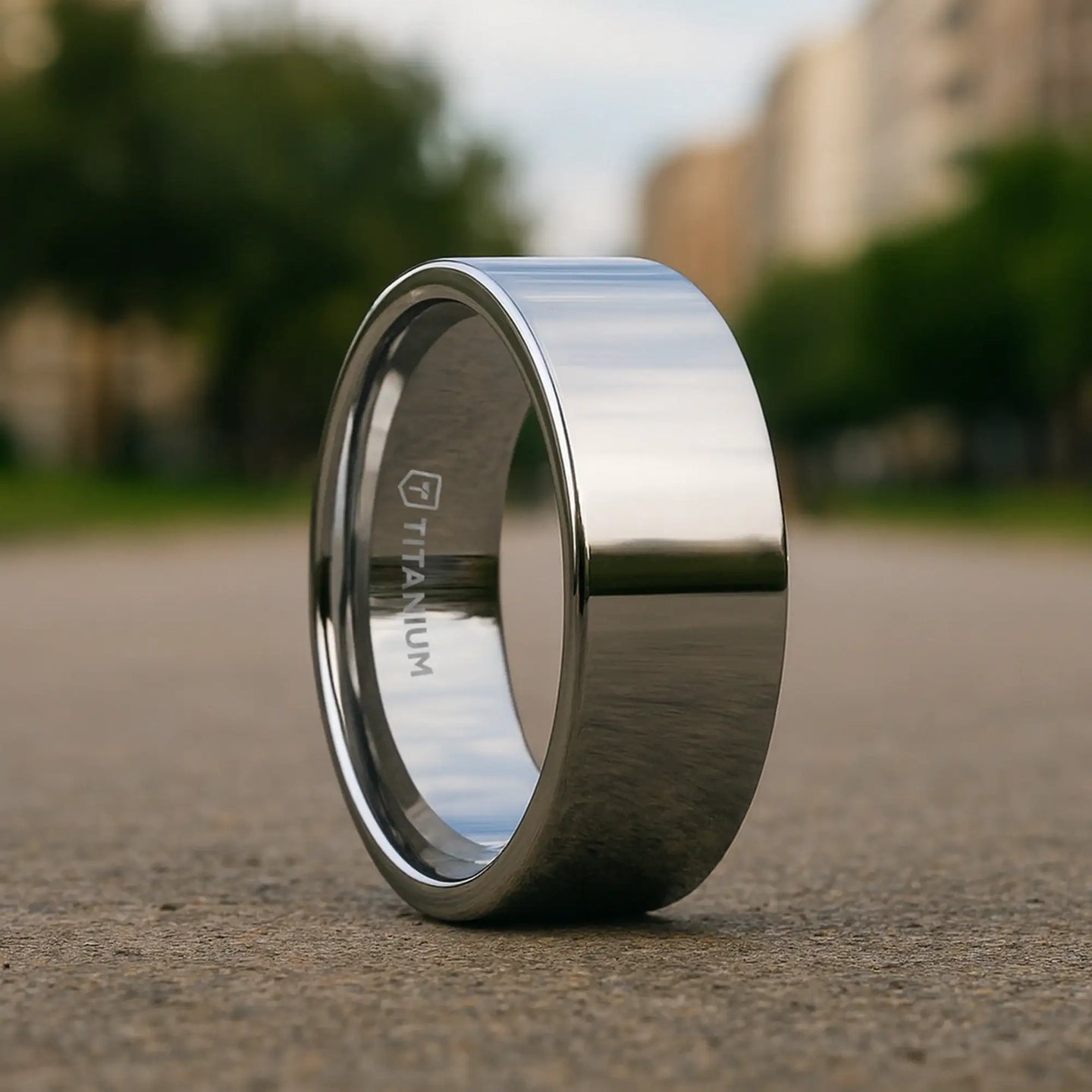 HARDY Polished Finish Flat Style Men’s Titanium Wedding Ring - 6mm & 8mm - Larson Jewelers