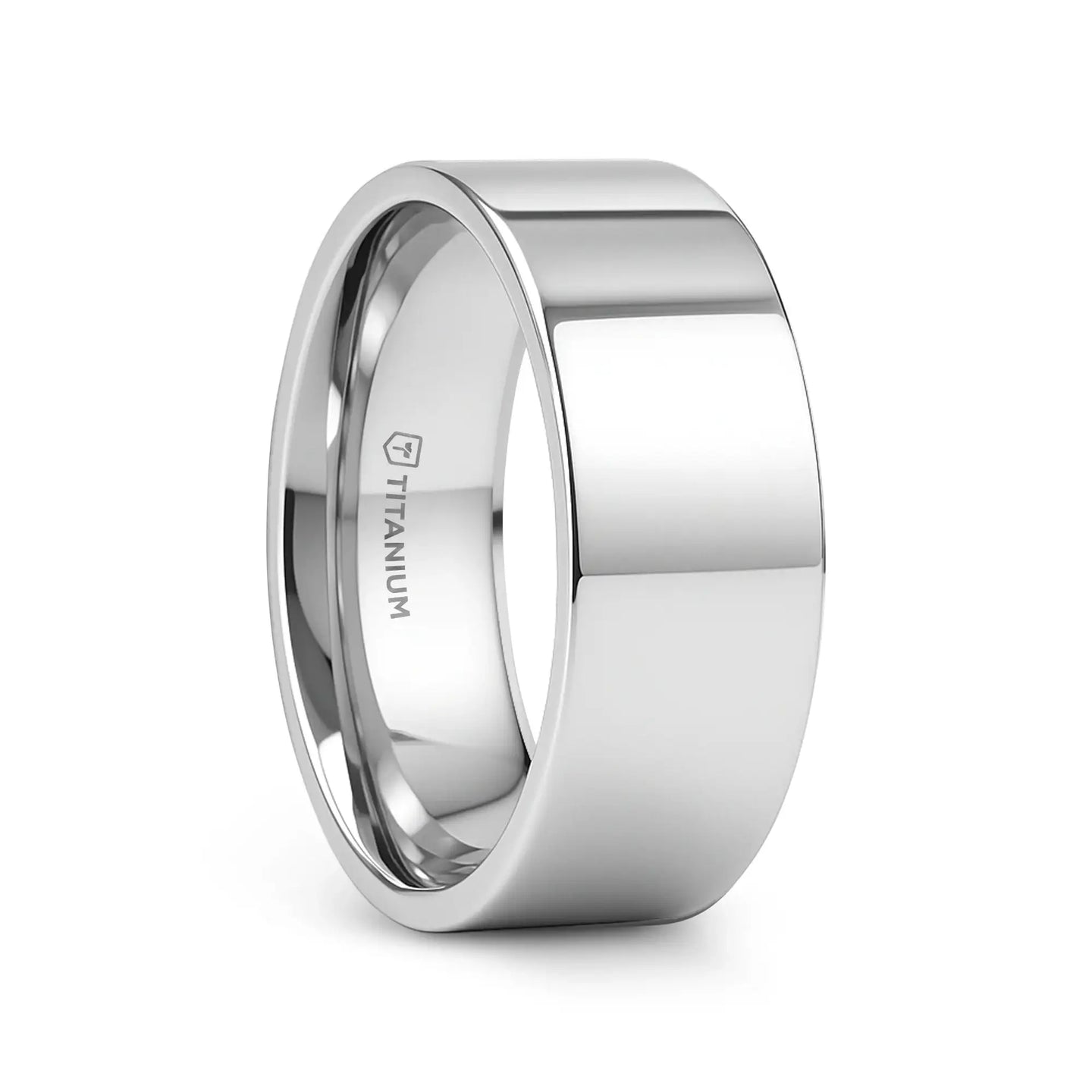 HARDY Polished Finish Flat Style Men’s Titanium Wedding Ring - 6mm & 8mm - Larson Jewelers