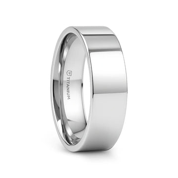 HARDY Polished Finish Flat Style Men’s Titanium Wedding Ring - 6mm & 8mm - Larson Jewelers