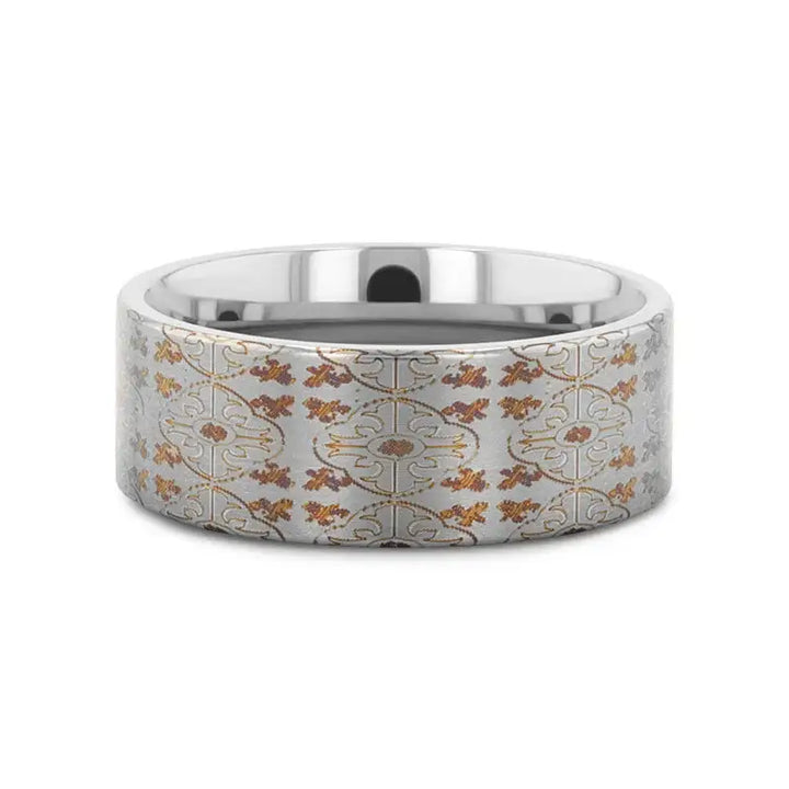 HAVEN Flat Titanium Ring with Engraved Cross Pattern - 8mm - Larson Jewelers