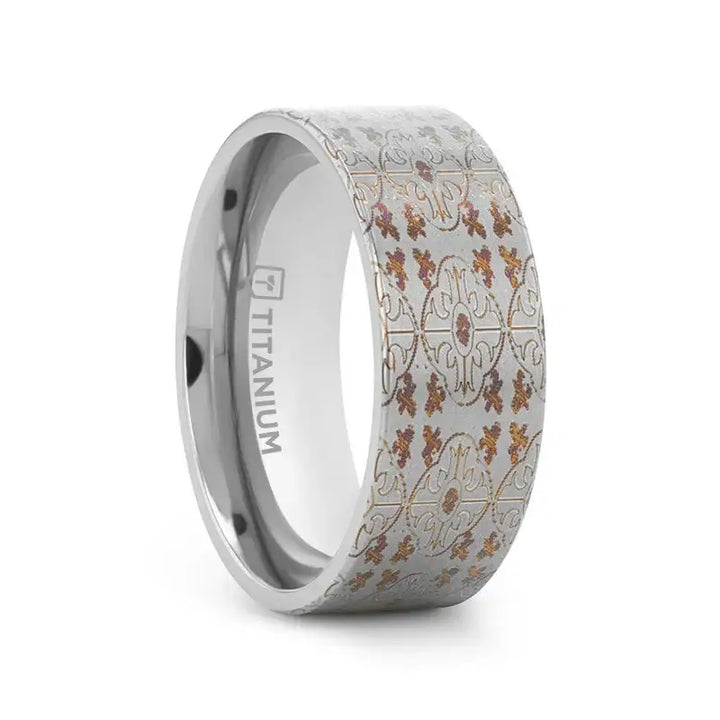 HAVEN Flat Titanium Ring with Engraved Cross Pattern - 8mm - Larson Jewelers