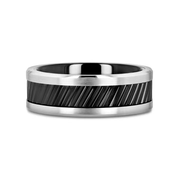 HELIX Gear Teeth Pattern Black Ceramic and Tungsten Ring - 6mm, 8mm, 10mm - Larson Jewelers