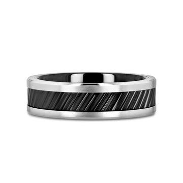 HELIX Gear Teeth Pattern Black Ceramic and Tungsten Ring - 6mm, 8mm, 10mm - Larson Jewelers