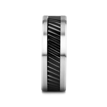 HELIX Gear Teeth Pattern Black Ceramic and Tungsten Ring - 6mm, 8mm, 10mm - Larson Jewelers