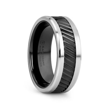 HELIX Gear Teeth Pattern Black Ceramic and Tungsten Ring - 6mm, 8mm, 10mm - Larson Jewelers
