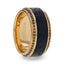 HYPERION Lava Inlaid 10K Yellow Gold Wedding Ring Polished Beveled Edges Set with Round Black Diamonds - 10mm - Larson Jewelers