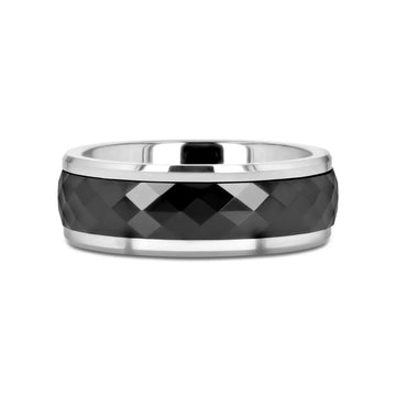 HICKOK Polished Diamond Faceted Black Ceramic Spinner Ring with Beveled Edges - 8mm - Larson Jewelers