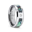 HONOLULU Mother of Pearl Inlay Tungsten Carbide Ring with Beveled Edges and White Diamond - 8mm