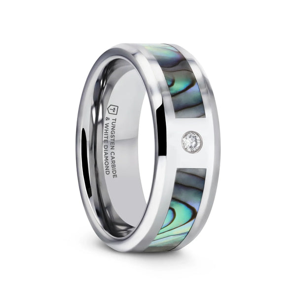 HONOLULU Mother of Pearl Inlay Tungsten Carbide Ring with Beveled