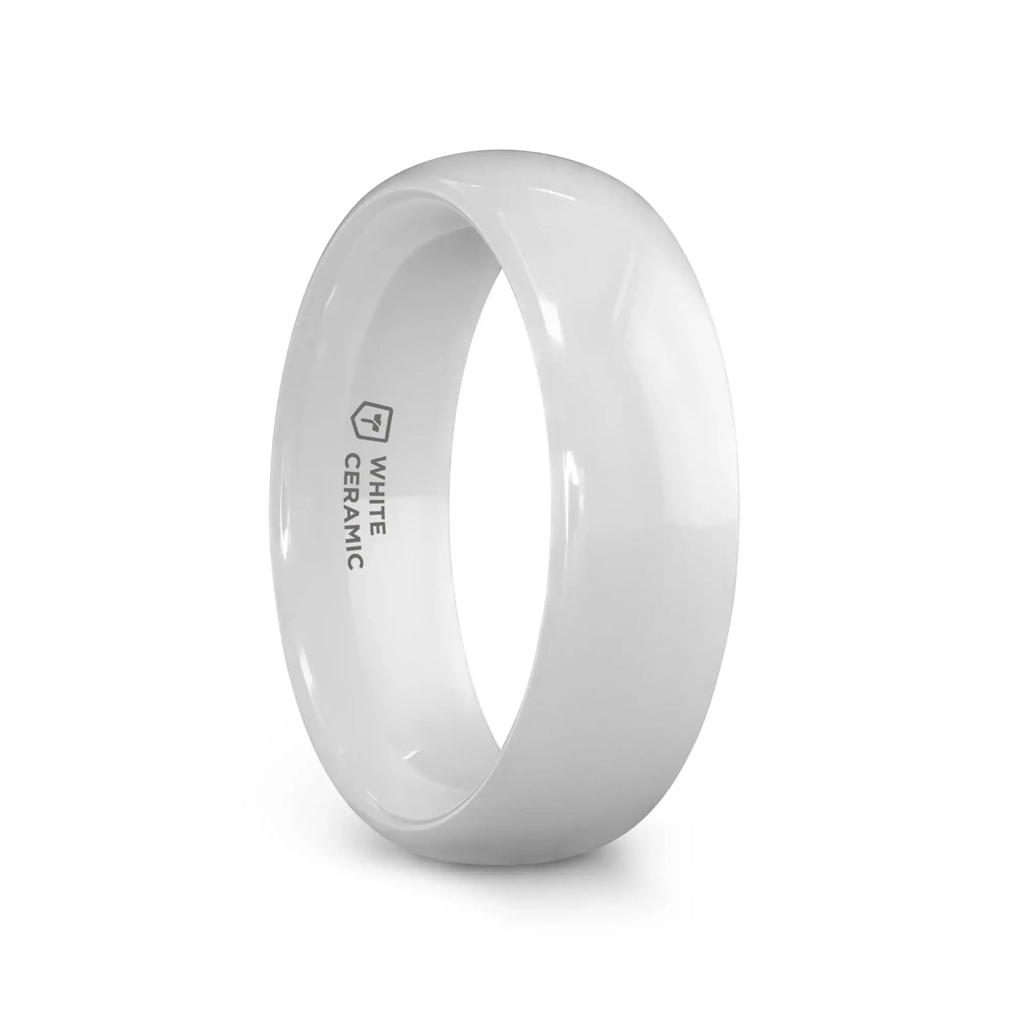 IVORY Domed Polish Finished White Ceramic Ring - 6mm & 8mm - Larson Jewelers