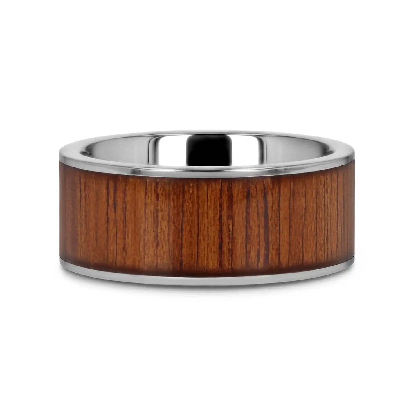 KALANI Flat Tungsten Carbide Wedding Band with Rare Koa Wood Inlay and Polished Edges - 6mm - 10mm - Larson Jewelers