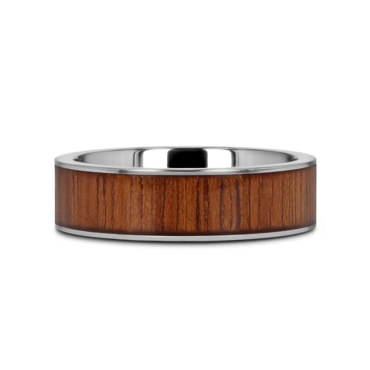KALANI Flat Tungsten Carbide Wedding Band with Rare Koa Wood Inlay and Polished Edges - 6mm - 10mm - Larson Jewelers