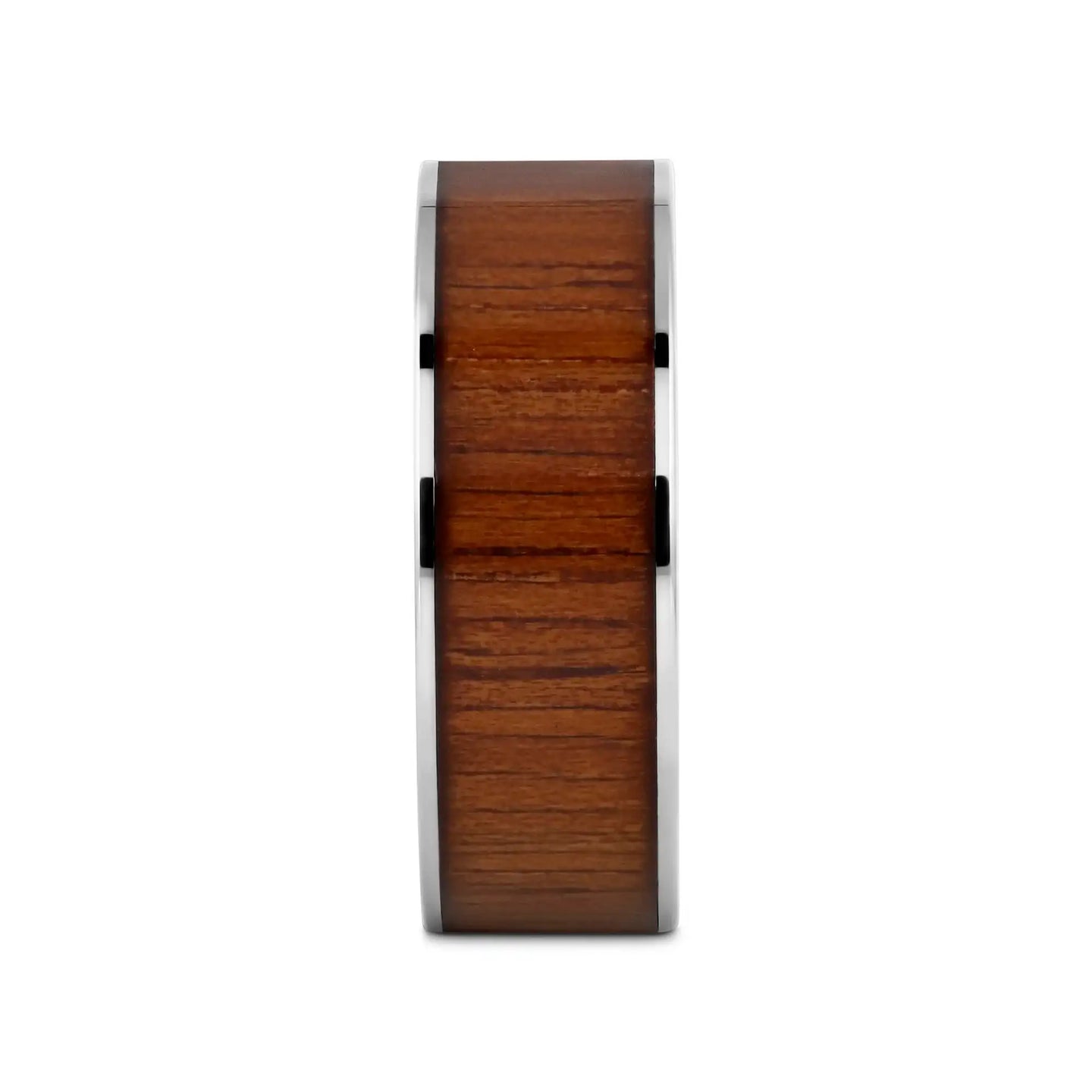 KALANI Flat Tungsten Carbide Wedding Band with Rare Koa Wood Inlay and Polished Edges - 6mm - 10mm - Larson Jewelers