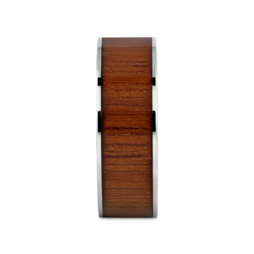 KALANI Flat Tungsten Carbide Wedding Band with Rare Koa Wood Inlay and Polished Edges - 6mm - 10mm - Larson Jewelers