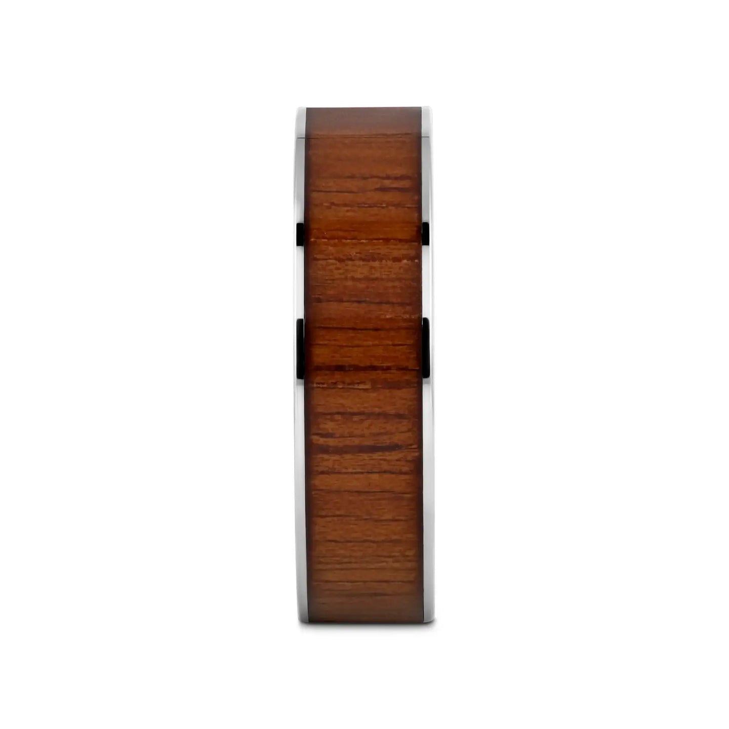 KALANI Flat Tungsten Carbide Wedding Band with Rare Koa Wood Inlay and Polished Edges - 6mm - 10mm - Larson Jewelers