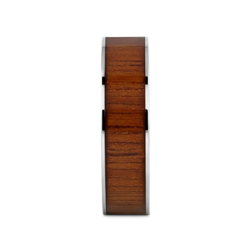 KALANI Flat Tungsten Carbide Wedding Band with Rare Koa Wood Inlay and Polished Edges - 6mm - 10mm - Larson Jewelers