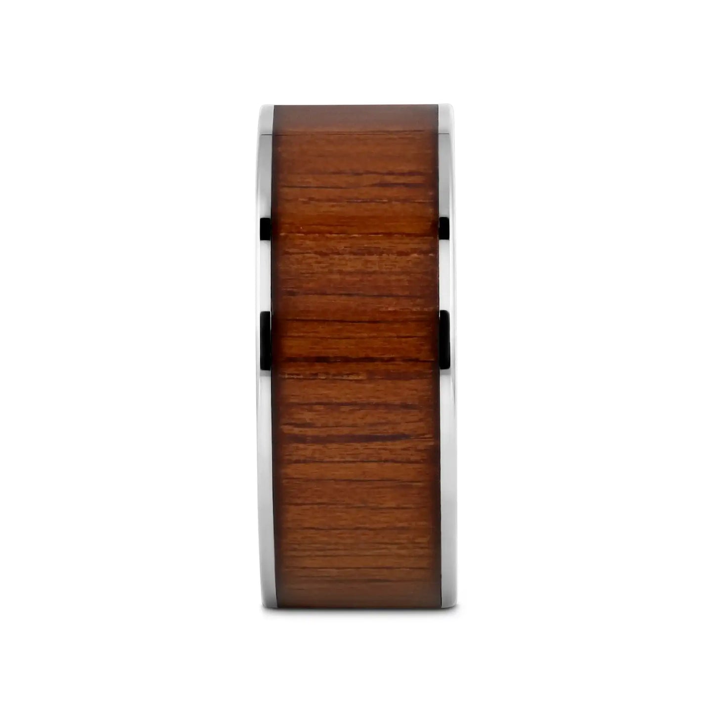 KALANI Flat Tungsten Carbide Wedding Band with Rare Koa Wood Inlay and Polished Edges - 6mm - 10mm - Larson Jewelers