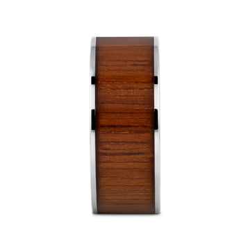 KALANI Flat Tungsten Carbide Wedding Band with Rare Koa Wood Inlay and Polished Edges - 6mm - 10mm - Larson Jewelers