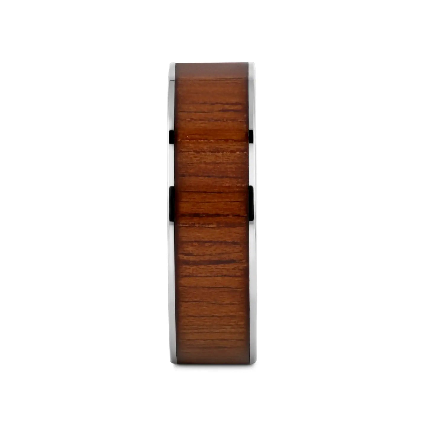 KALANI Flat Tungsten Carbide Wedding Band with Rare Koa Wood Inlay and Polished Edges - 6mm - 10mm - Larson Jewelers