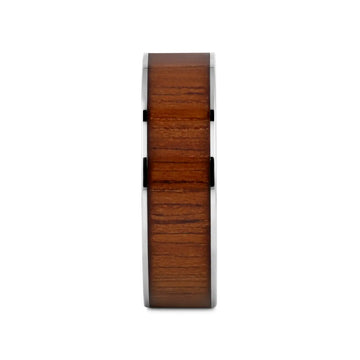KALANI Flat Tungsten Carbide Wedding Band with Rare Koa Wood Inlay and Polished Edges - 6mm - 10mm - Larson Jewelers