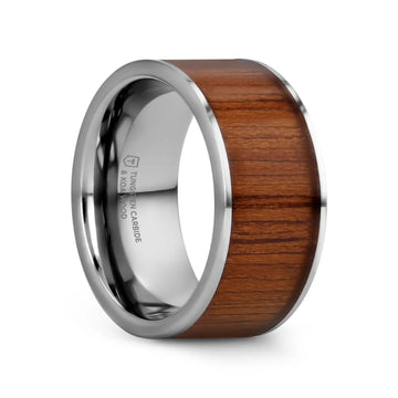 KALANI Flat Tungsten Carbide Wedding Band with Rare Koa Wood Inlay and Polished Edges - 6mm - 10mm - Larson Jewelers