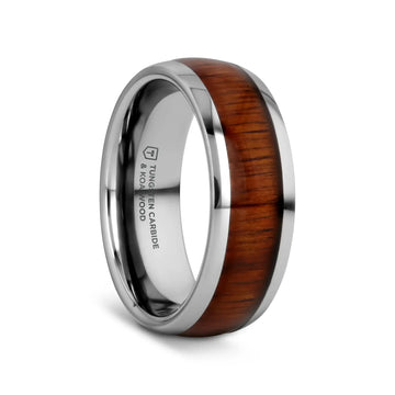 KAMEHA Tungsten Domed Profile Polished Finish Men’s Wedding Ring with Koa Wood Inlay - 8mm - Larson Jewelers