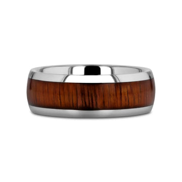 KAMEHA Tungsten Domed Profile Polished Finish Men’s Wedding Ring with Koa Wood Inlay - 8mm - Larson Jewelers
